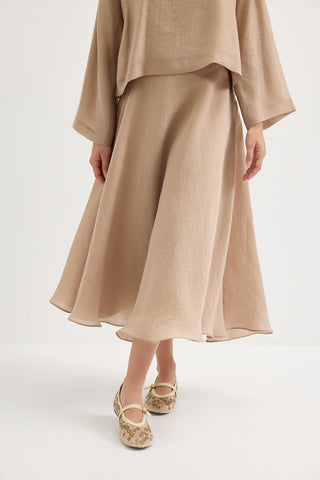 Draped V-Neck Tencel Blouse & Skirt Set Taupe