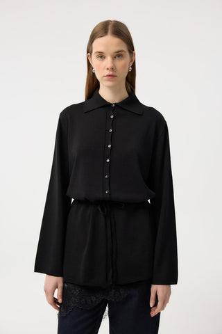 Button Front Lightweight Knit Cardigan Black