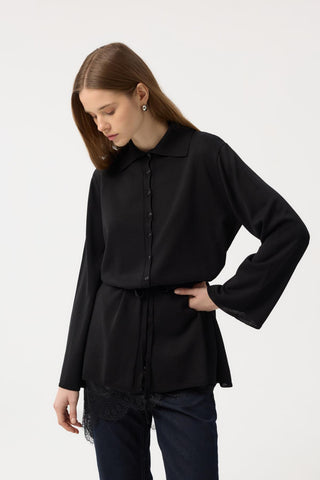 Button Front Lightweight Knit Cardigan Black