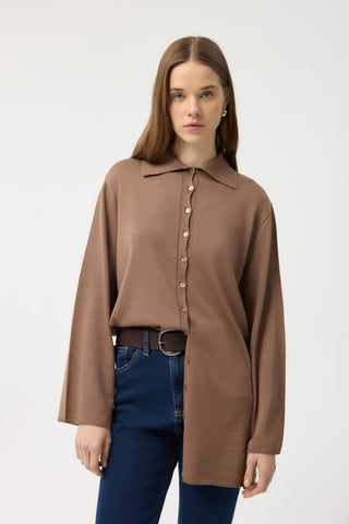 Button Front Lightweight Knit Cardigan Brown