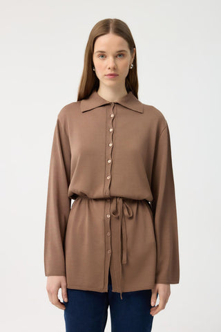 Button Front Lightweight Knit Cardigan Brown
