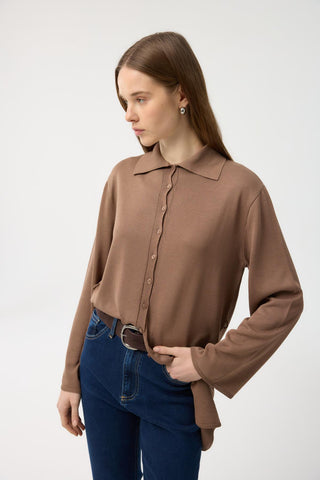 Button Front Lightweight Knit Cardigan Brown