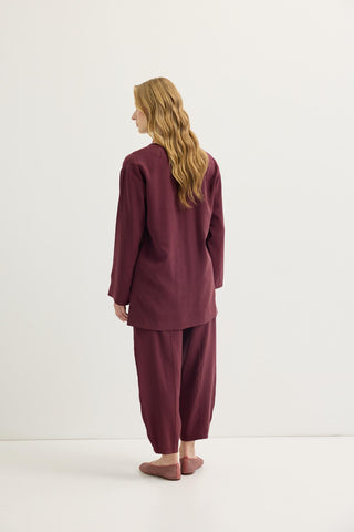 Buttoned Modal Tunic & Trousers Set Burgundy