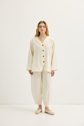Buttoned Modal Tunic & Trousers Set Ecru