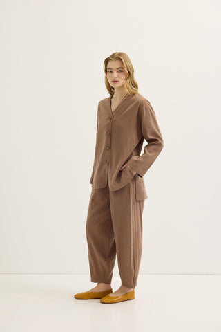 Buttoned Modal Tunic & Trousers Set Earth Tone