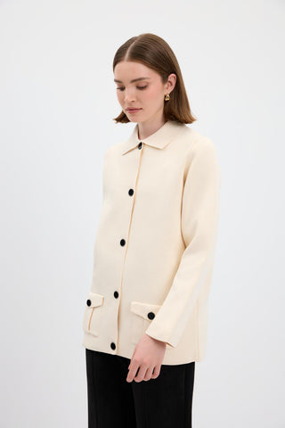 Solid Color Knit Cardigan with Pockets Ivory