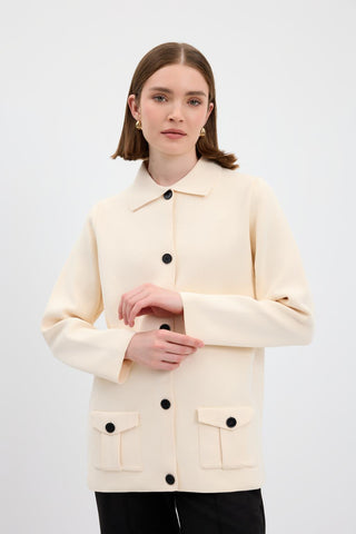 Solid Color Knit Cardigan with Pockets Ivory