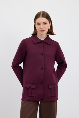 Solid Color Knit Cardigan with Pockets Plum