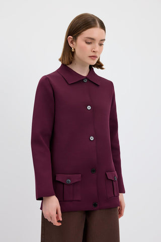 Solid Color Knit Cardigan with Pockets Plum