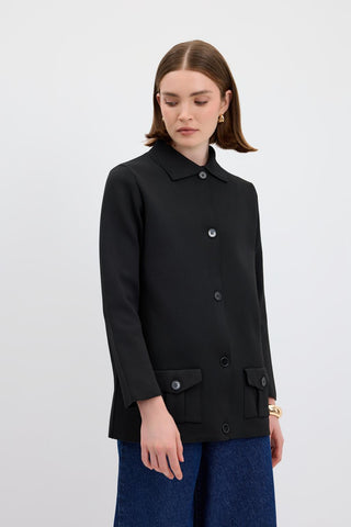 Solid Color Knit Cardigan with Pockets Black