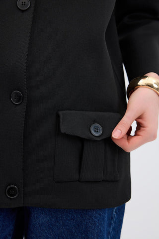 Solid Color Knit Cardigan with Pockets Black