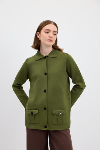 Solid Color Knit Cardigan with Pockets Olive Green