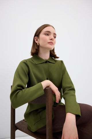 Solid Color Knit Cardigan with Pockets Olive Green