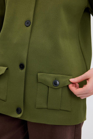 Solid Color Knit Cardigan with Pockets Olive Green