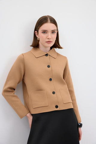 Solid Color Midi Knit Cardigan Camel