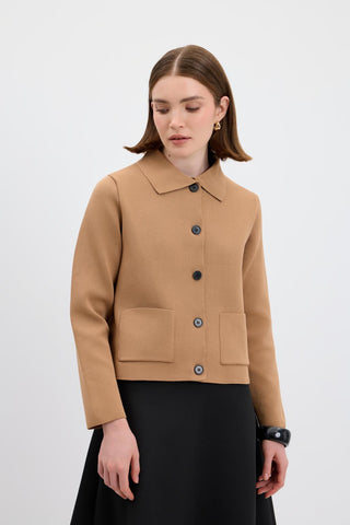 Solid Color Midi Knit Cardigan Camel