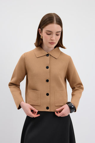 Solid Color Midi Knit Cardigan Camel