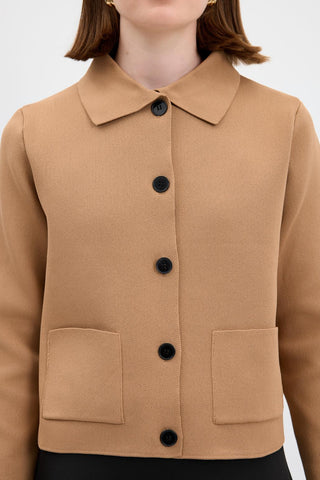 Solid Color Midi Knit Cardigan Camel