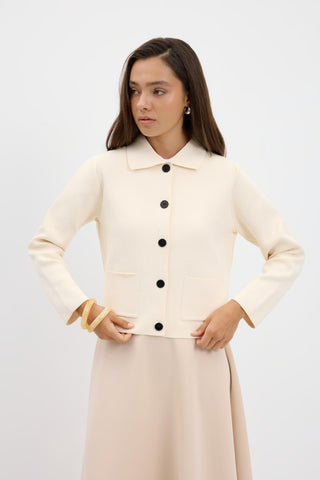 Solid Color Midi Knit Cardigan Ivory