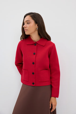 Solid Color Midi Knit Cardigan Red