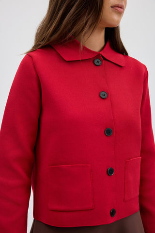 Solid Color Midi Knit Cardigan Red