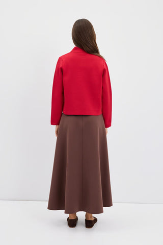 Solid Color Midi Knit Cardigan Red