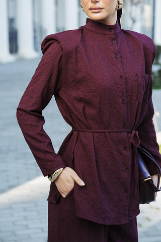 Edna Shoulder-Padded Shirt Burgundy