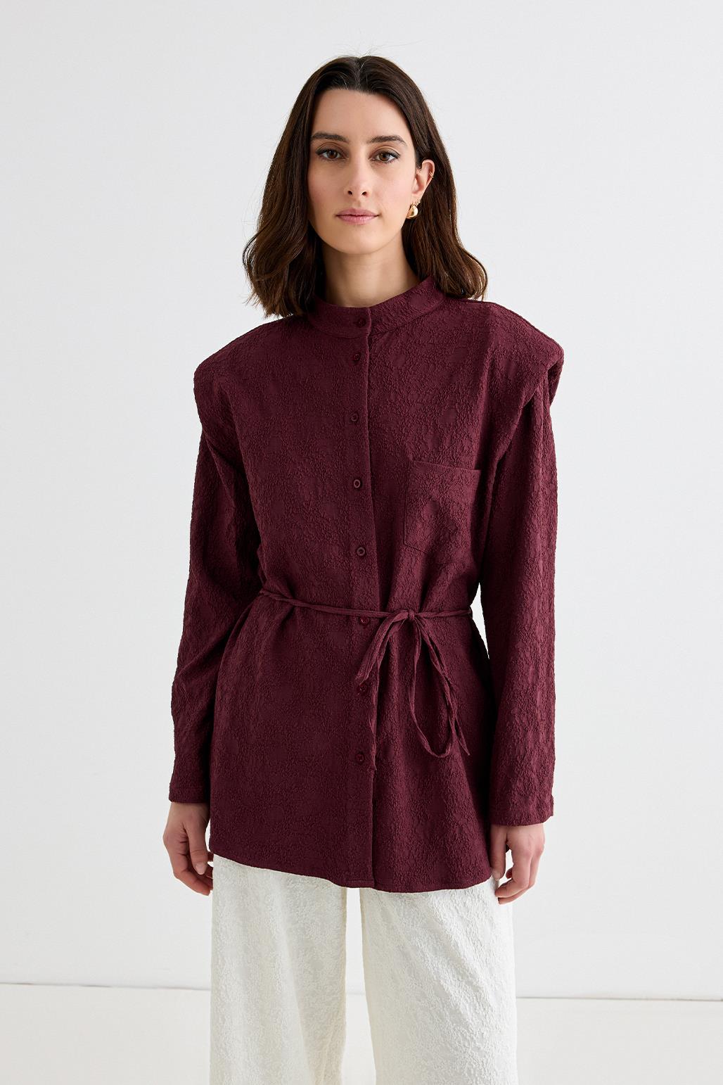 Edna Shoulder-Padded Shirt Burgundy