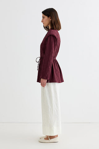 Edna Shoulder-Padded Shirt Burgundy