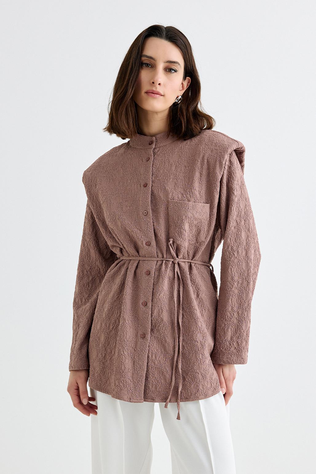 Edna Shoulder-Padded Shirt Marsala