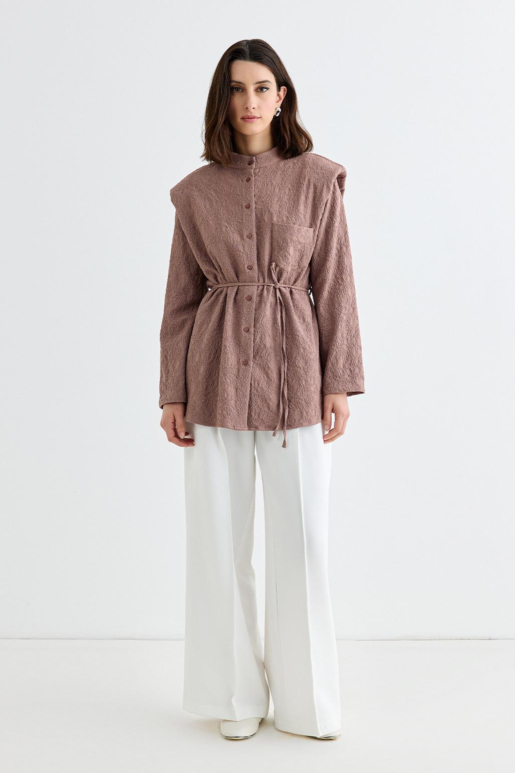 Edna Shoulder-Padded Shirt Marsala