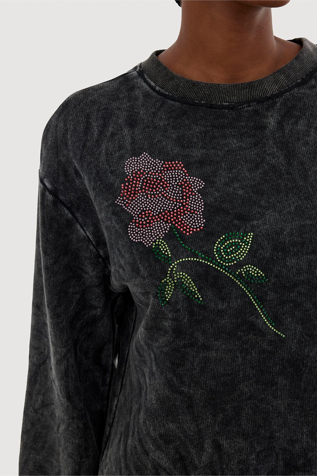 Faded Sweatshirt with Stone Embroidery Gray
