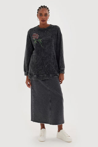 Faded Sweatshirt with Stone Embroidery Gray