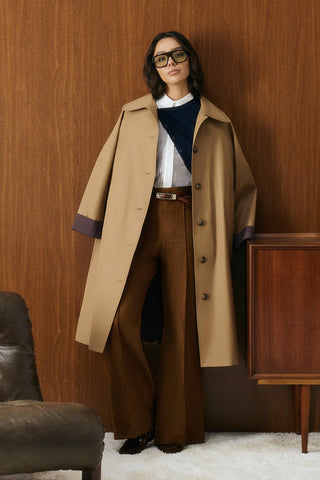 Checked Belted Long Trench Coat Camel