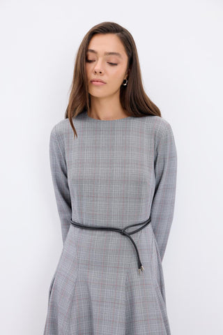 Plaid Panel Long Maxi Dress Grey