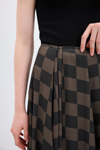 Plaid Long Flared Skirt Green