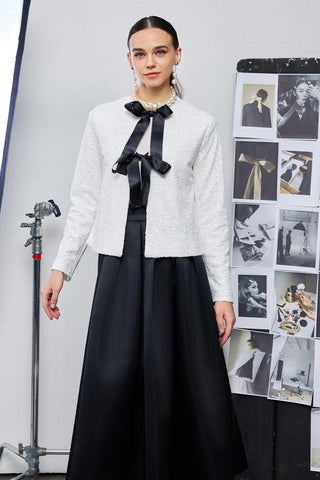 Elegance Sequin Bow Detailed Jacket Ecru