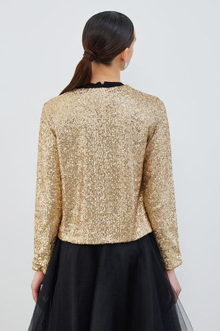 Elegance Sequin Bow Detailed Jacket Gold