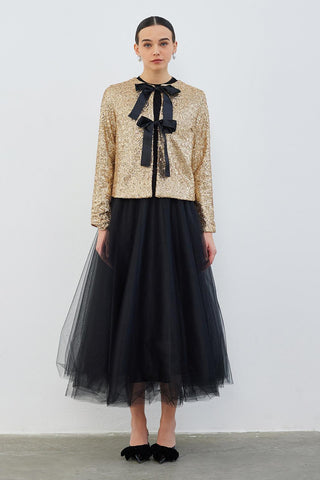 Elegance Sequin Bow Detailed Jacket Gold