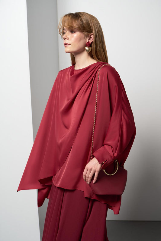 Elina Silk Asymmetric Shirt Burgundy