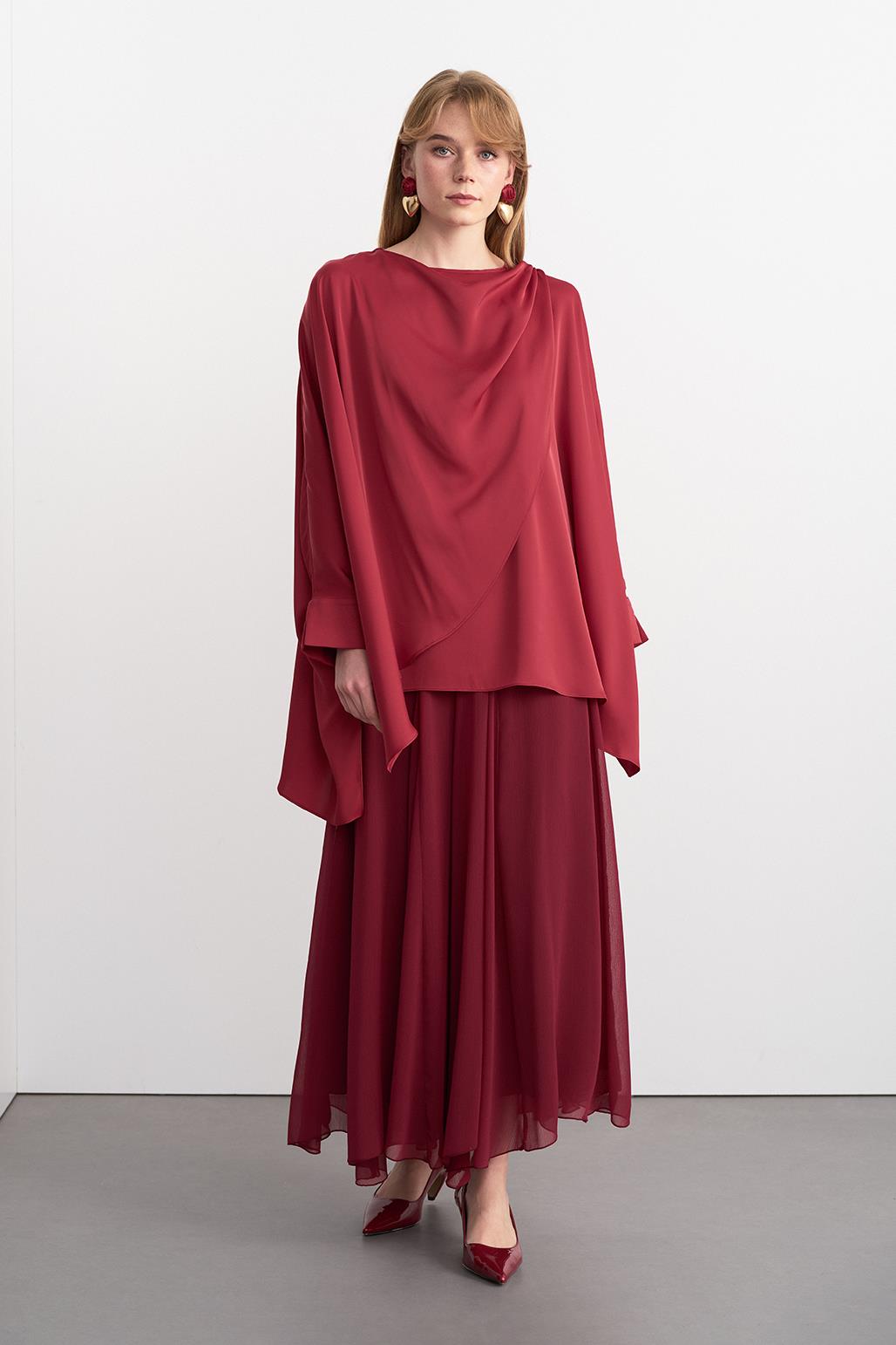 Elina Silk Asymmetric Shirt Burgundy