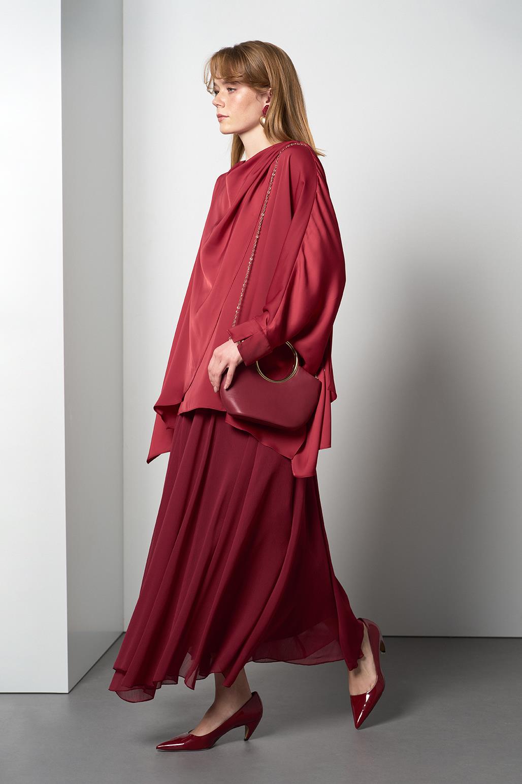 Elina Silk Asymmetric Shirt Burgundy