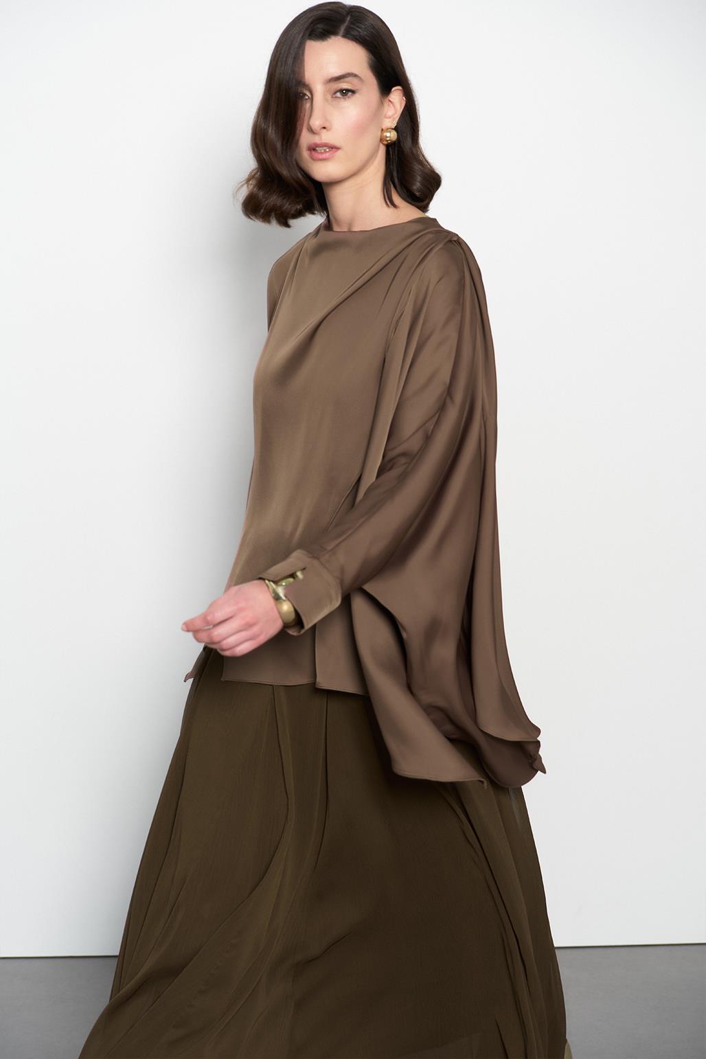 Elina Silk Asymmetric Shirt Brown