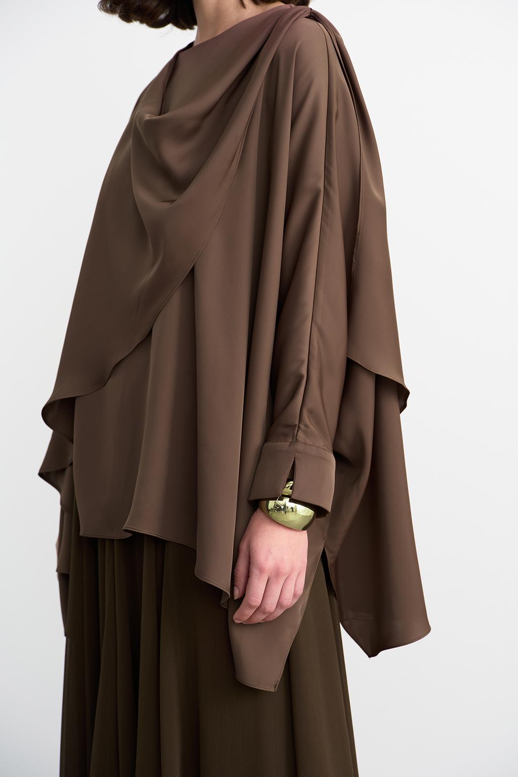 Elina Silk Asymmetric Shirt Brown