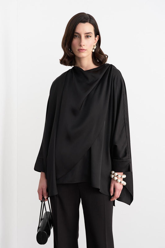 Elina Silk Asymmetric Shirt Black