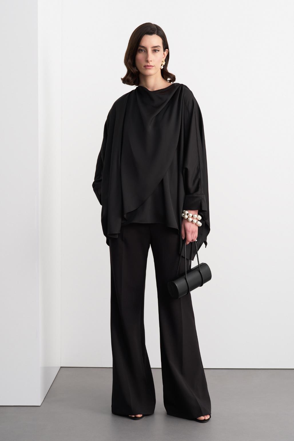 Elina Silk Asymmetric Shirt Black