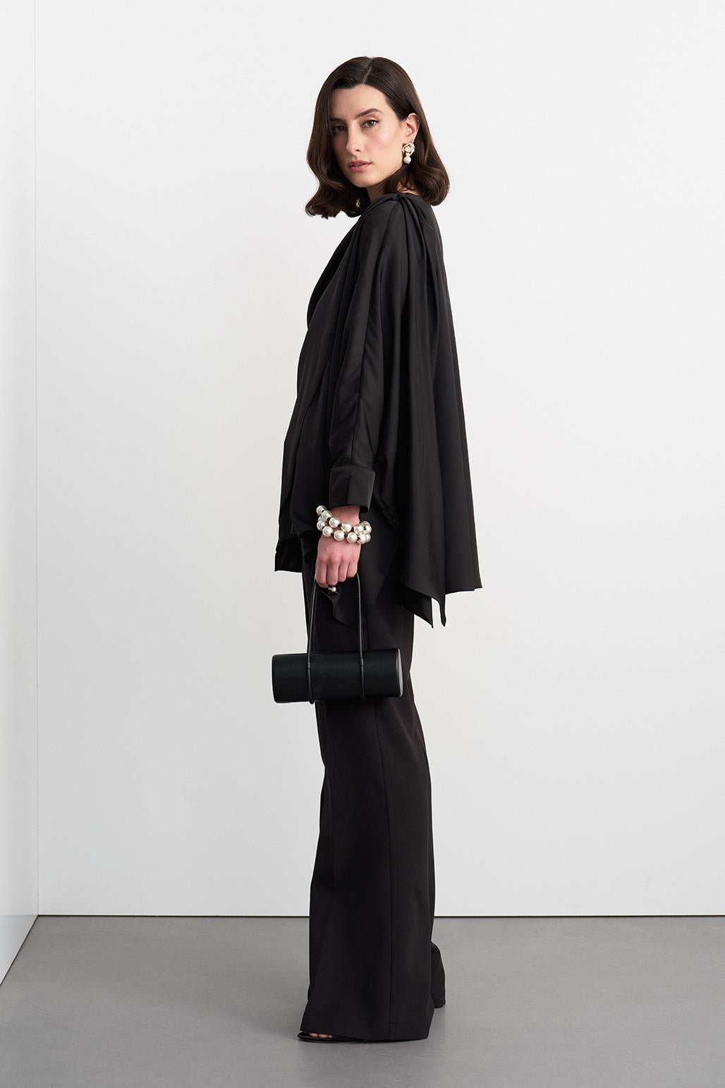 Elina Silk Asymmetric Shirt Black