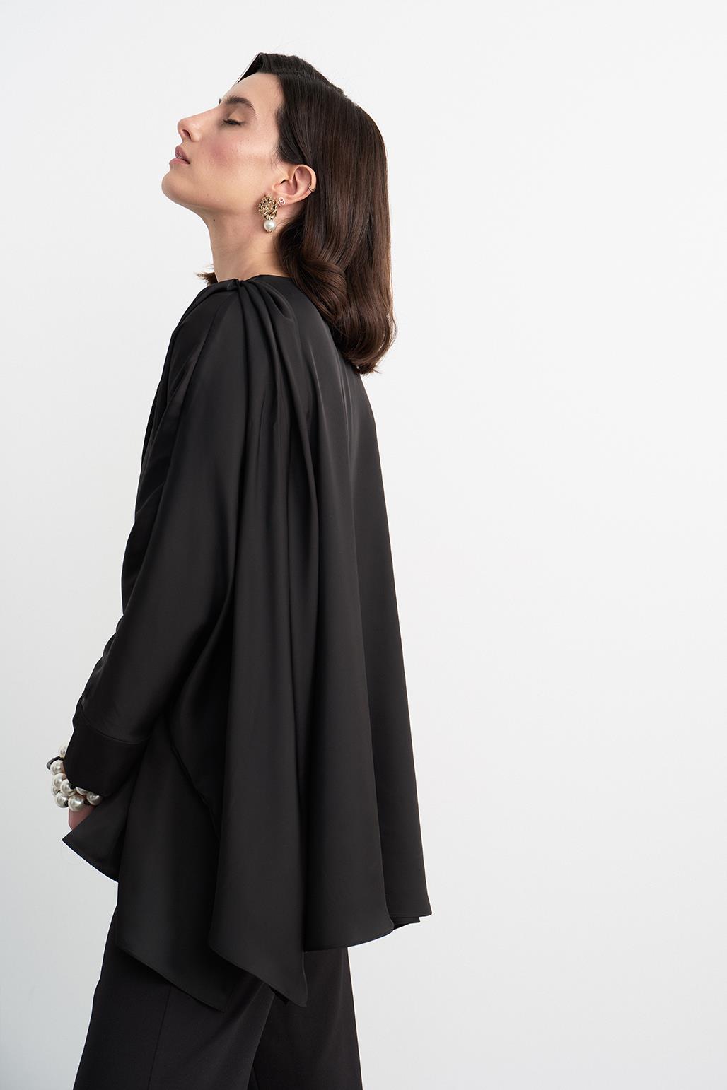 Elina Silk Asymmetric Shirt Black