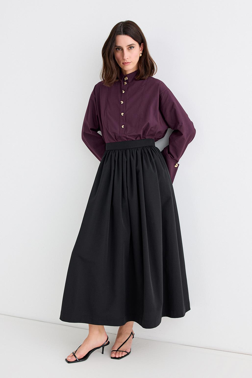 Erla Gathered Waist Skirt Black