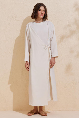 Evan Wrap Linen Dress Ecru